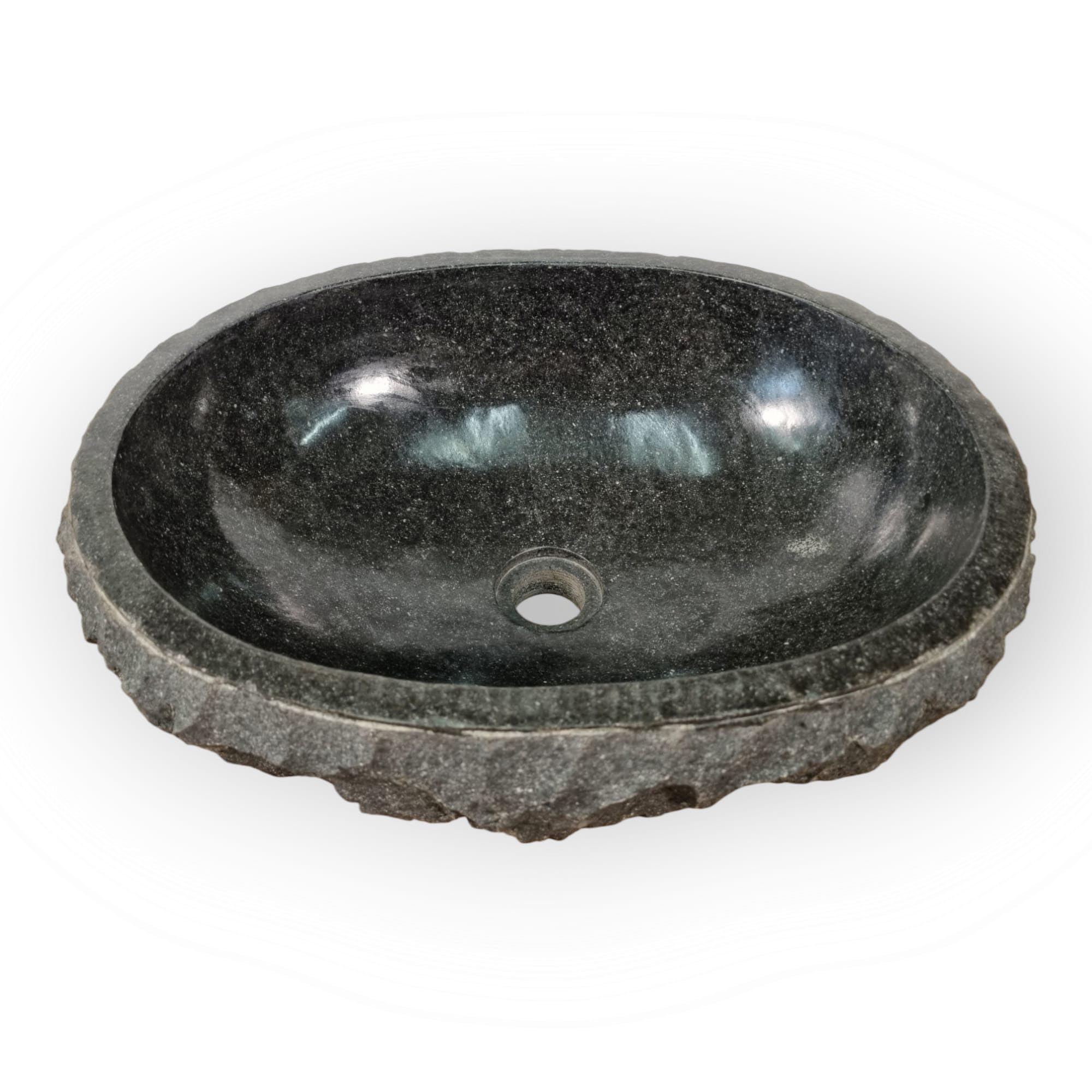 Andesit Marmor Waschbecken Naturstein – schwarzes Aufsatzbecken aus Vulkangestein, oval, handgefertigt, 45 cm, Indonesien