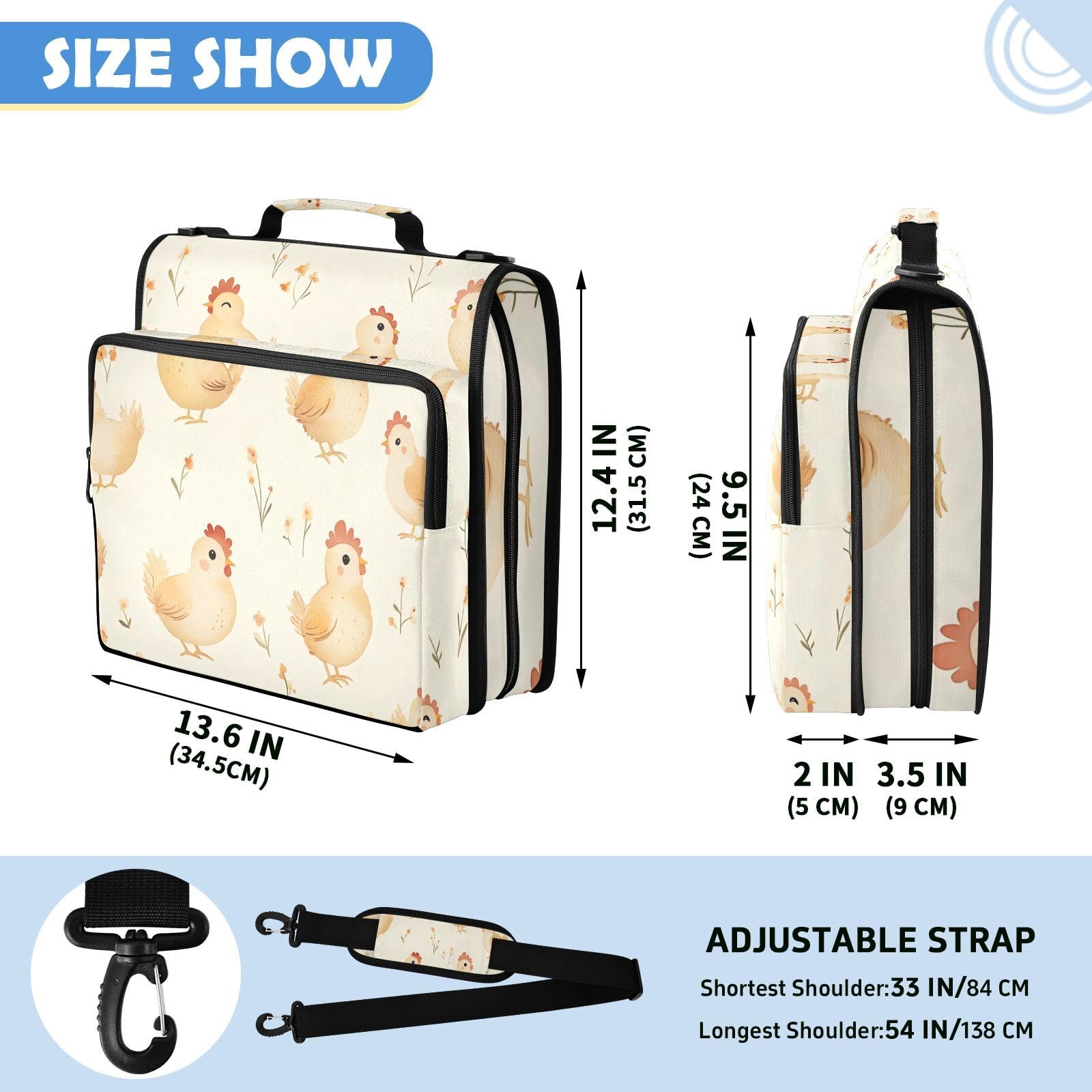 Bolsa de carpeta de 3 anillas con cremallera y patrón amarillo pollo