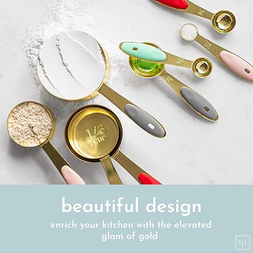 Miniatura 2 de Juego de tazas y cucharas medidoras de acero inoxidable en color dorado y cobre