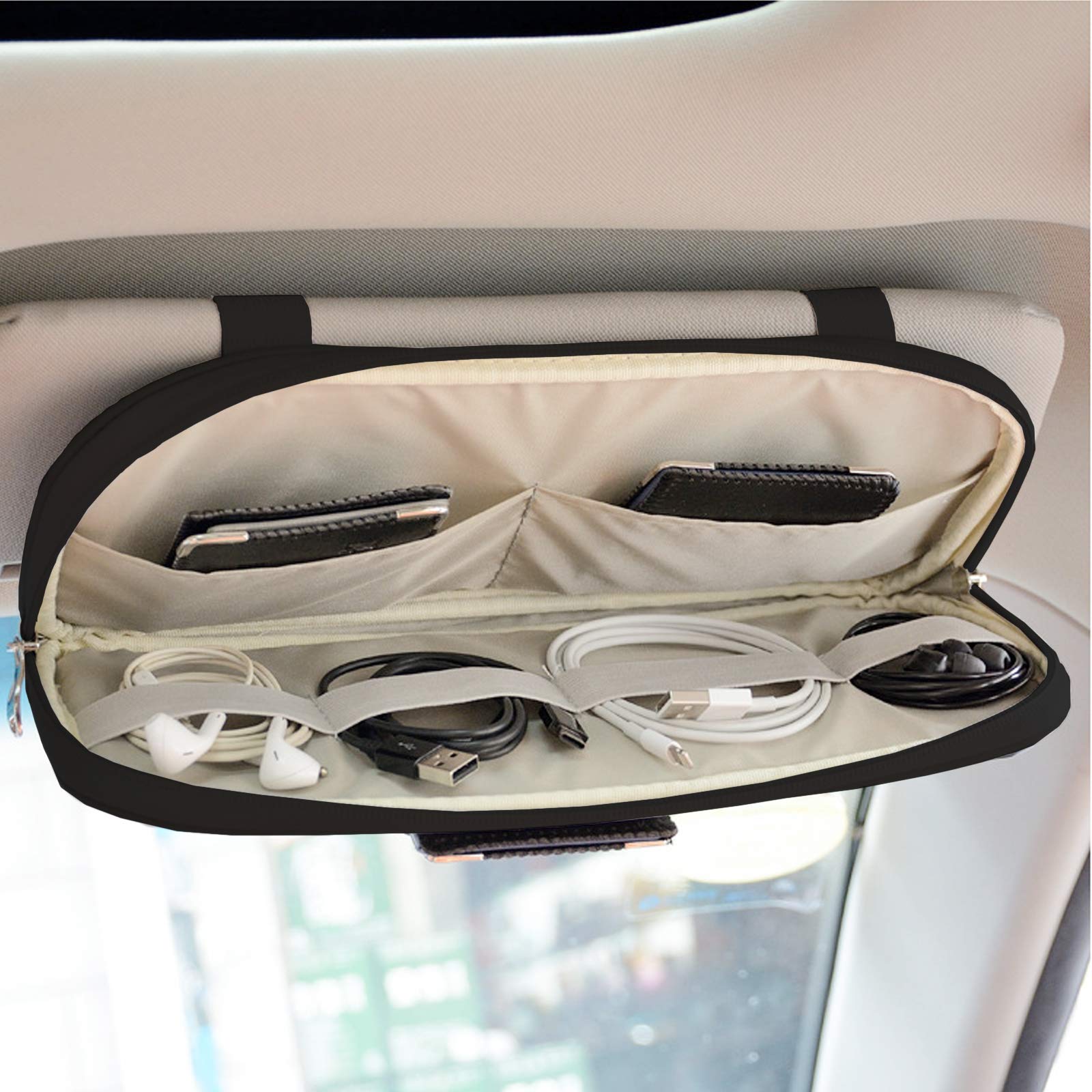 Organizer Parasole Auto In Pelle PU | Porta Carte Per Parcheggio E Carburante | Accessorio Universale Per Visiera