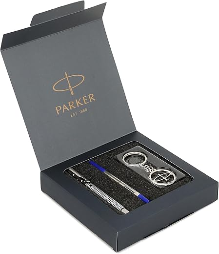 Parker Gift Set | Vector Special Edition Chrome Trim Roller Ball Pen with Parker Keychain | Ideal for Gifting | Elegant Gift for Any Occasion