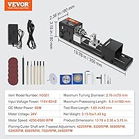 Vista 7 de VEVOR Mini máquina de torno, 7 cm x 16 cm, Mini herramientas de torno para madera de 24VDC 96W, accesorios de máquina de fresado, 7 velocidades