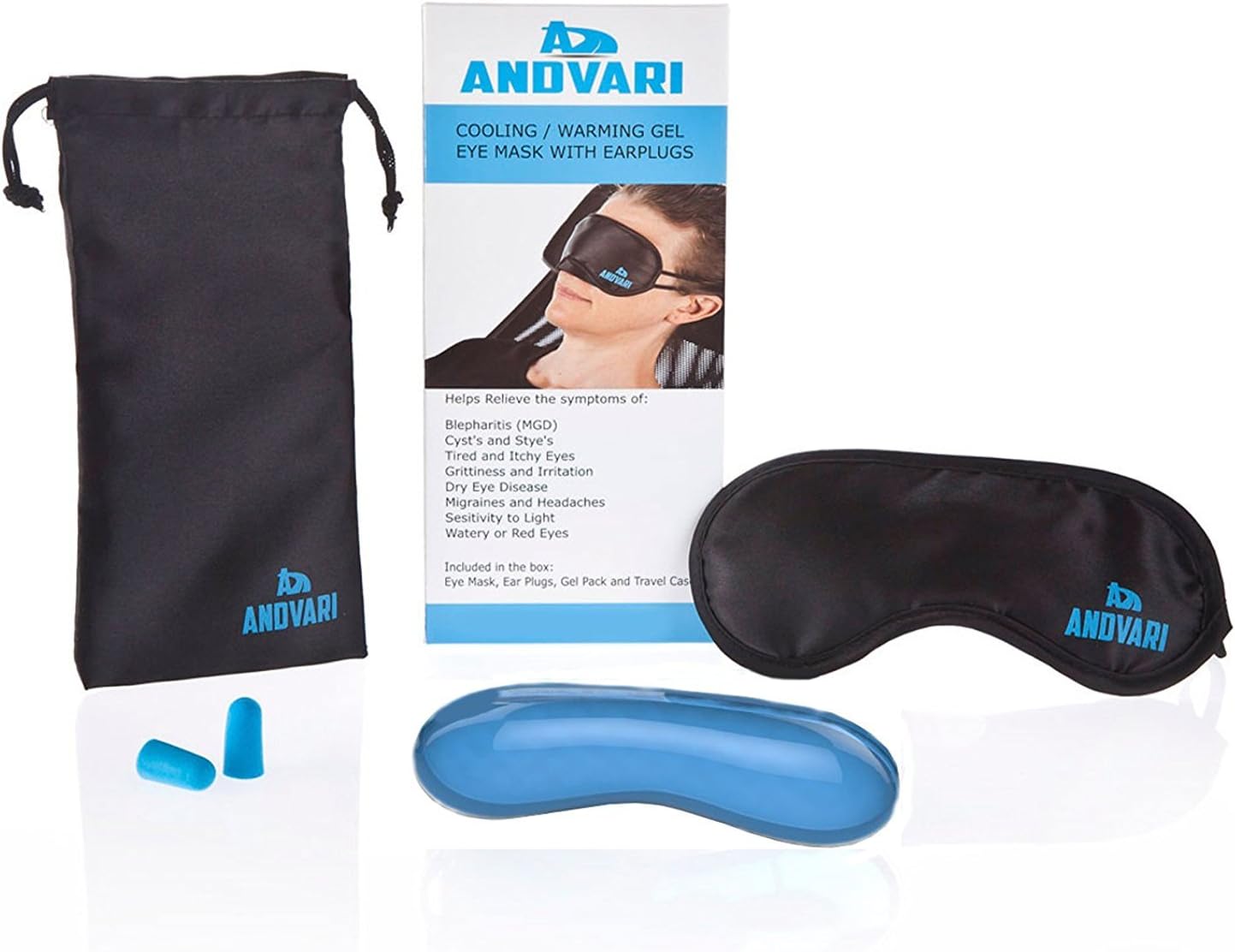 ANDVARI Blepharitis Eye Mask Warming/Cooling Gel Pack, Proven to Relieve Eye Conditions – Blepharitis, MGD, Styes Tired/Sore Eyes – Headaches and Migraines Sleep Aid. Free Earplugs, Case