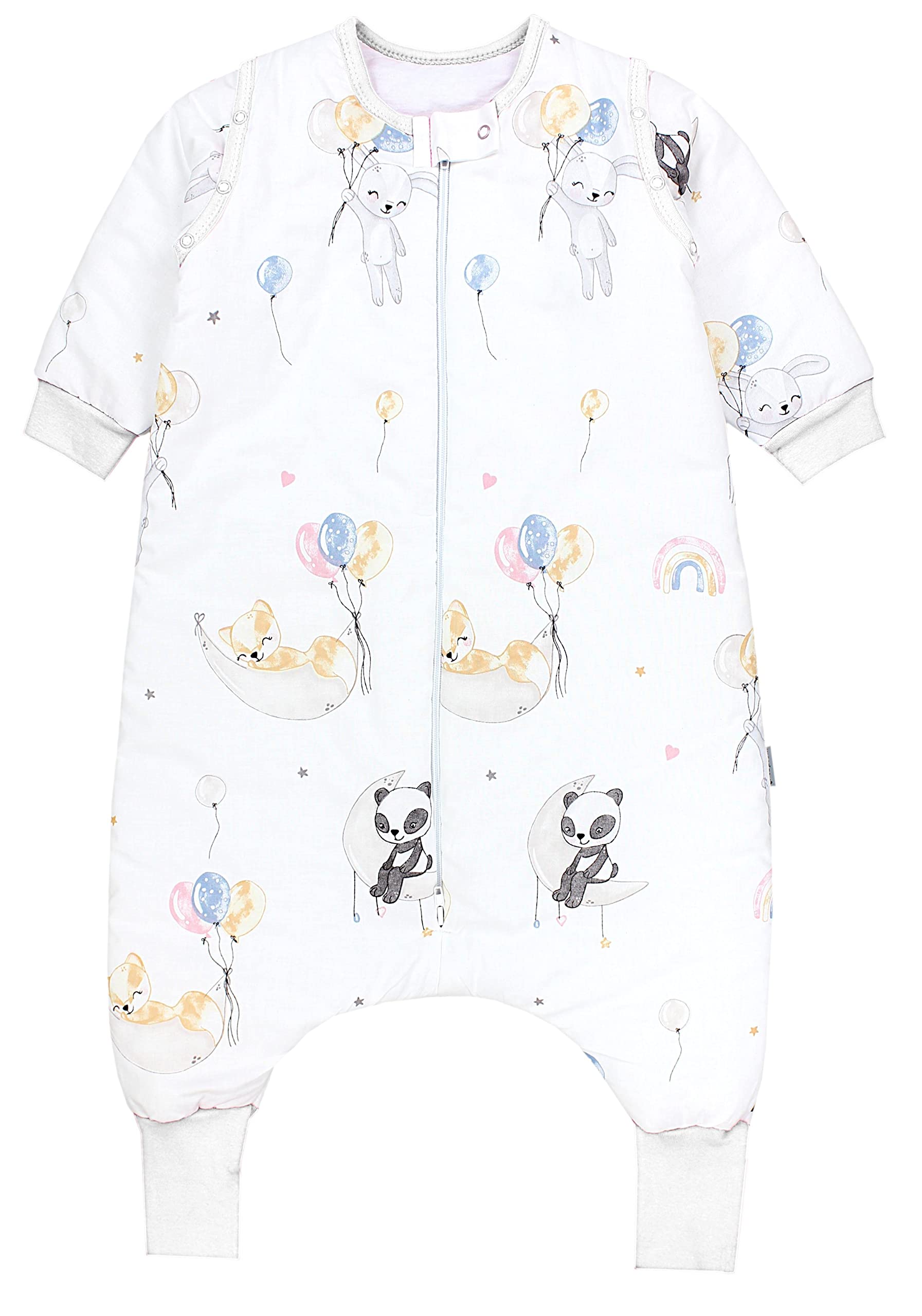 TupTam Baby Schlafsack mit Beinen und Ärmeln OEKO-TEX zertifizierte Materialien, Winterschlafsack 2,5 TOG Unisex, Farbe: Tiere/Luftballons/Mond, Größe: 92-98