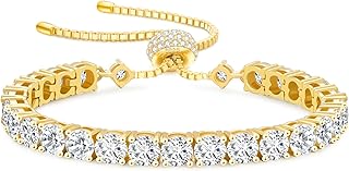 KRKC&CO Moissanite Bolo Tennis Bracelets for Women, 1.6-8.0 ct.tw, Adjustable Length S925 Sterling Silver,