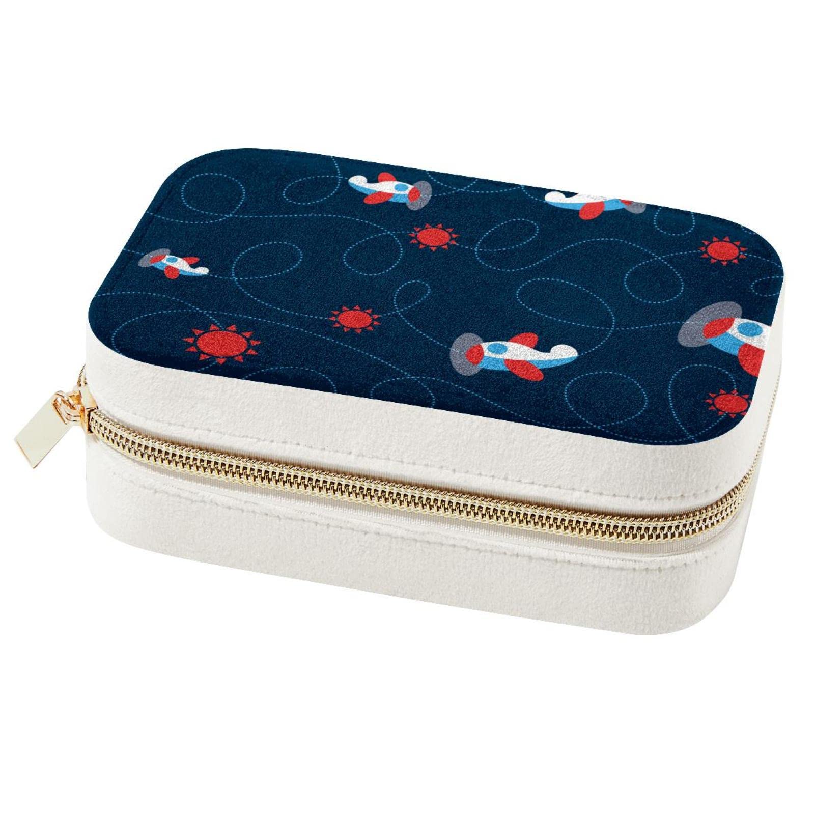 Boîte à bijoux portable motif bleu : coffret voyage colliers