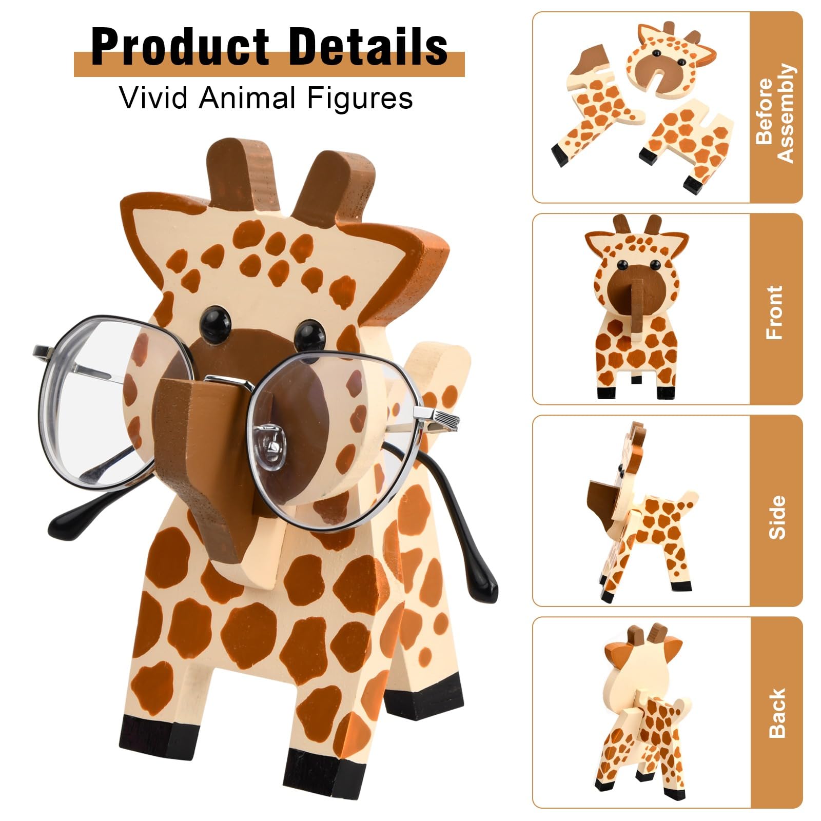 Portaocchiali In Legno A Forma Di Giraffa 3D - Design Artistico Per Casa E Ufficio, Fatto A Mano - Foto 8