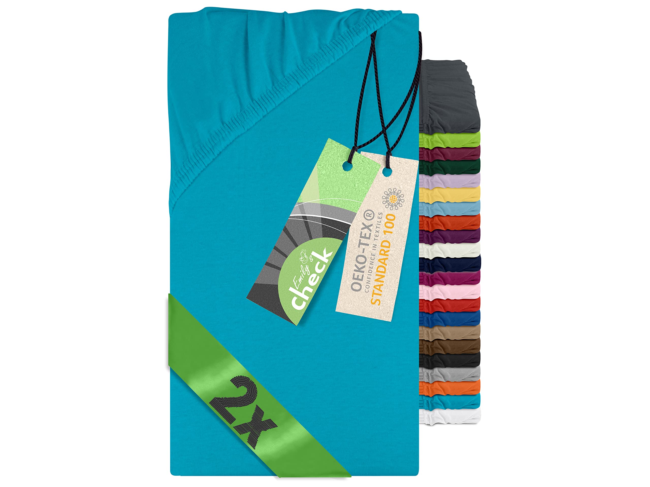 Emily's Check 2-Pack Fitted Sheets, 100 x 100 cm, turquoise