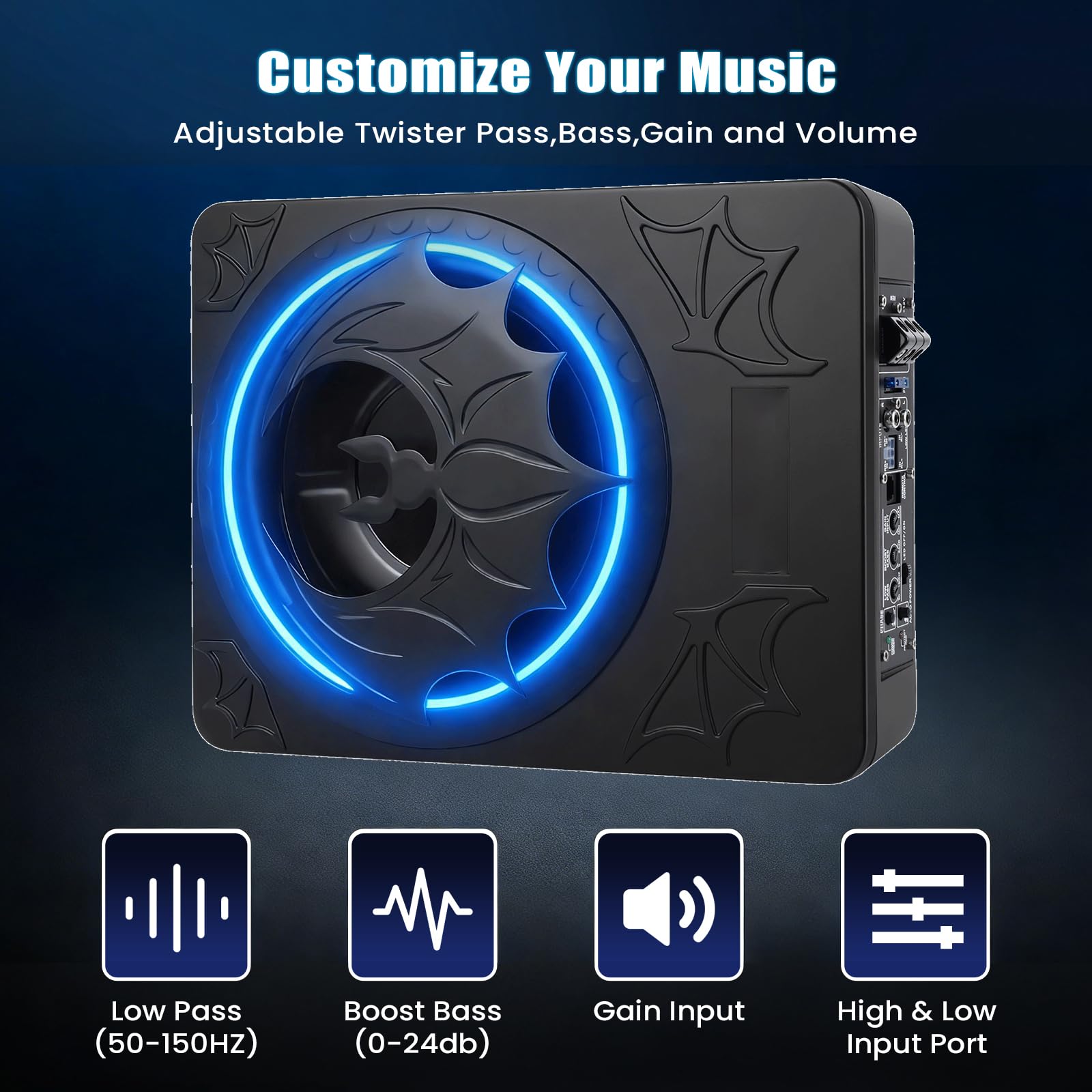 CAMECHO Aktiv-Subwoofer 1200W 70mm Ultraflach Untersitz-Subwoofer für Auto mit Stromversorgung: Aktiver Subwoofer mit integriertem Verstärker, Hoch-/Niedrigpegel-Eingang und Lautstärkeregler für SUVs