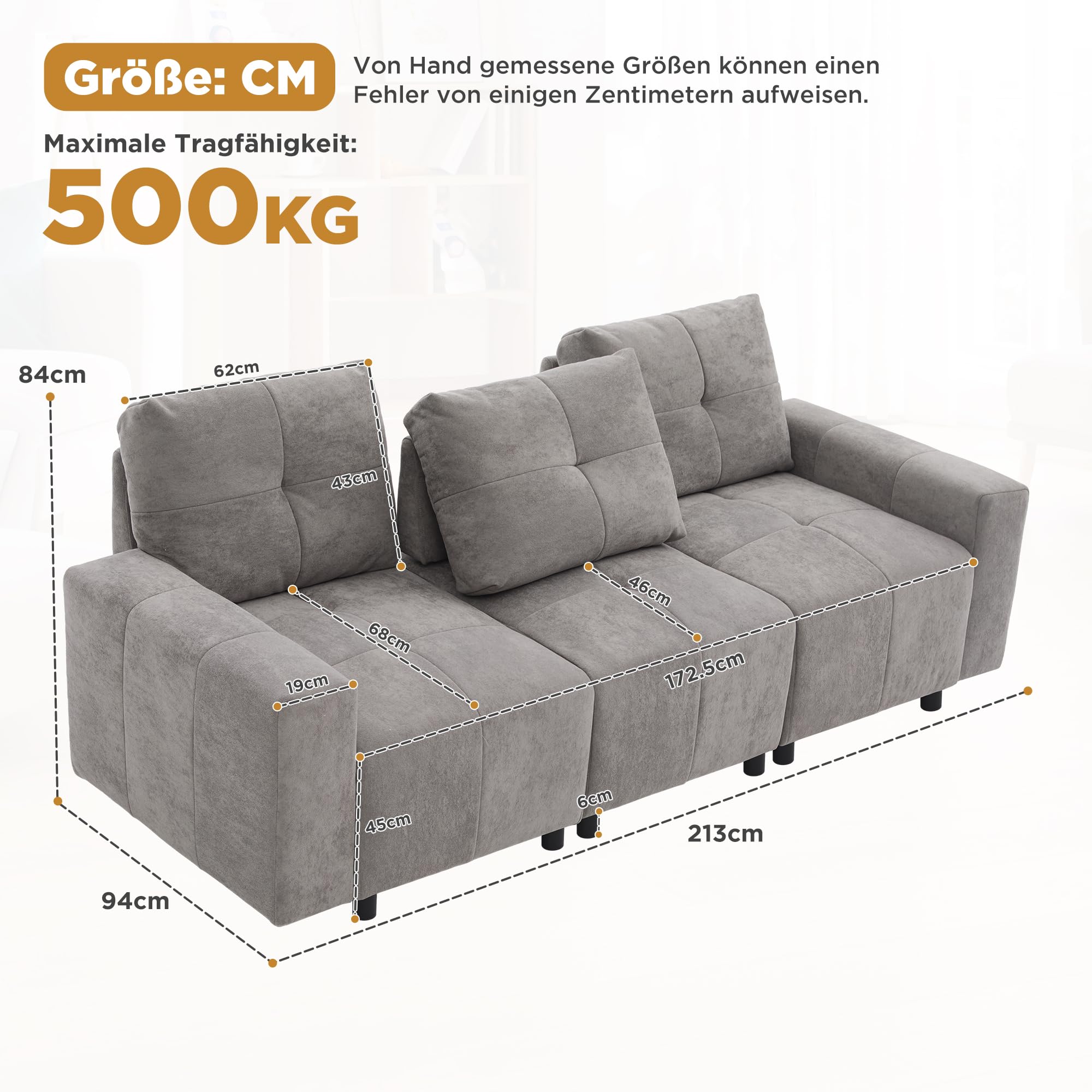 Merax 3-Sitzer Schlafsofa mit Verstellbarer Sitztiefe, multifunktionales Sofa mit Liegefläche & Gästebett, Chenille-Stoff, robuster Massivholzrahmen, gerades Kompaktdesign, Grau