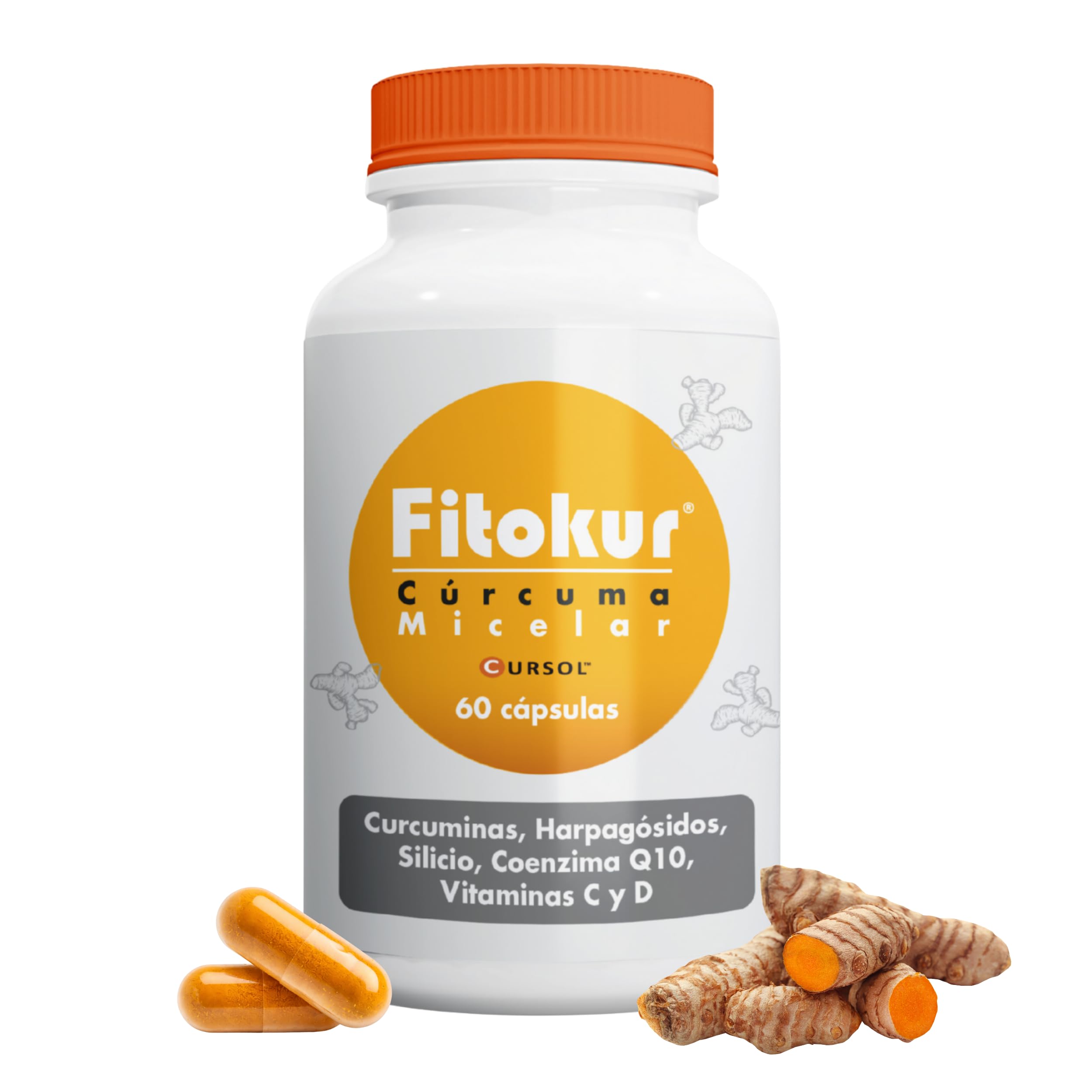 Margan Biotech Fitokur, 60 cápsulas | Cúrcuma Cursol | Extractos Vegetales | Coenzima Q10 | Vitamina D y C | Complementos Alimenticios para el Cuidado de la Salud Osteoarticular