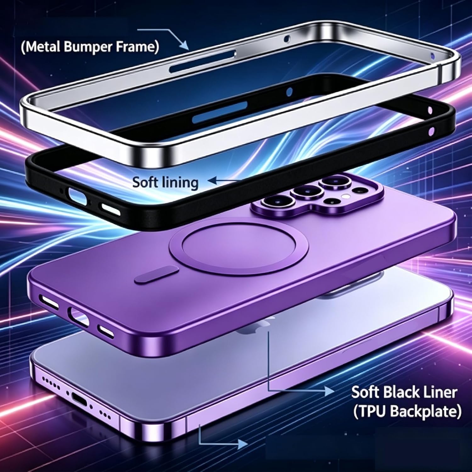 Metal Magnetic Case for Samsung Galaxy S26 Ultra Case Compatible with MagSafe Slim Aluminum Bumper Anti-Scratch Lining, Original Metal Texture Military Shockproof Cover (Cobalt Violet)
