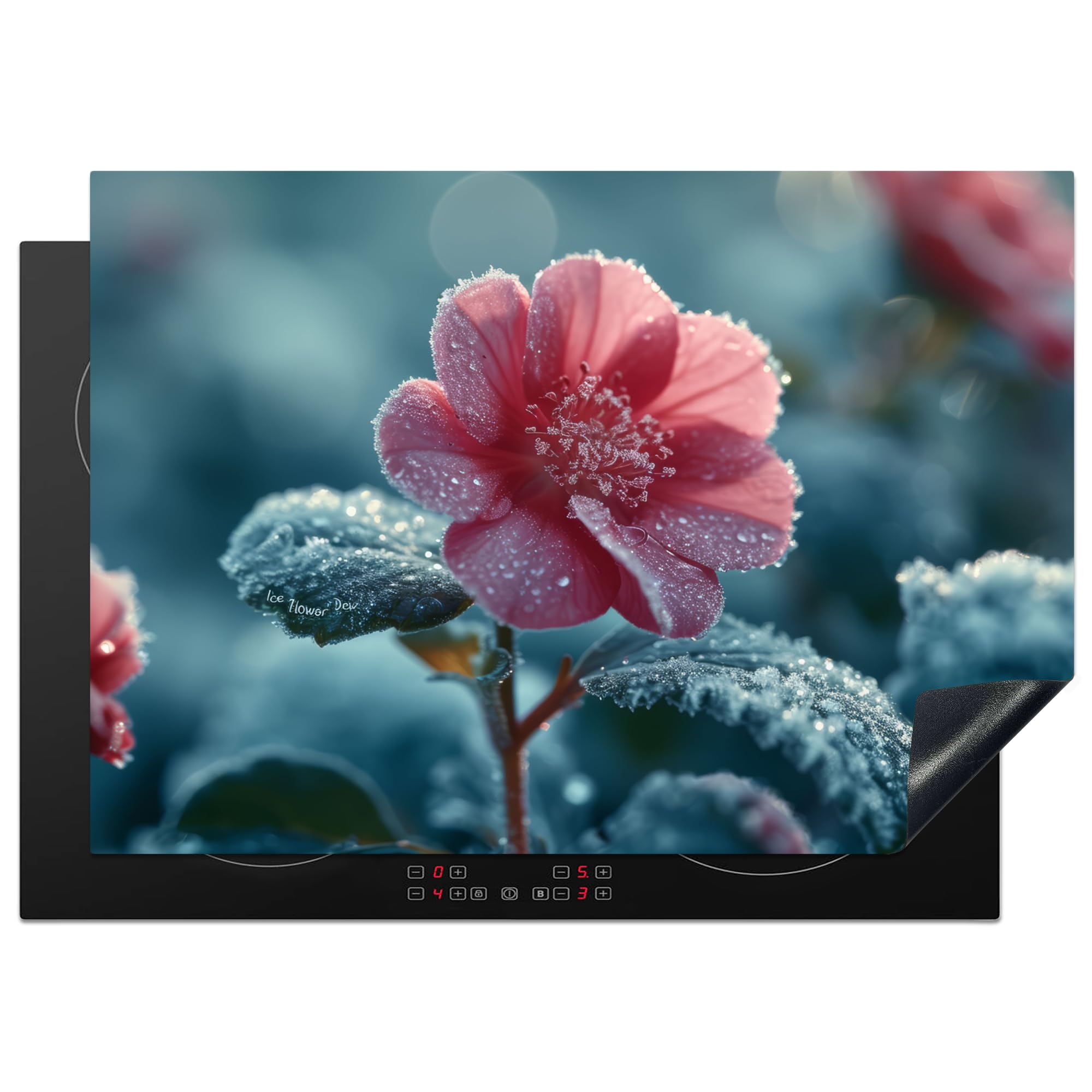 KitchenYeah© Induction Hob Protector Mat 20.5"x29.5" / 75x52 cm Cooker Top Protectors Cover Ceramic Covers Electric Hobs Vinyl Flower - Red - Winter - Drops — image 1
