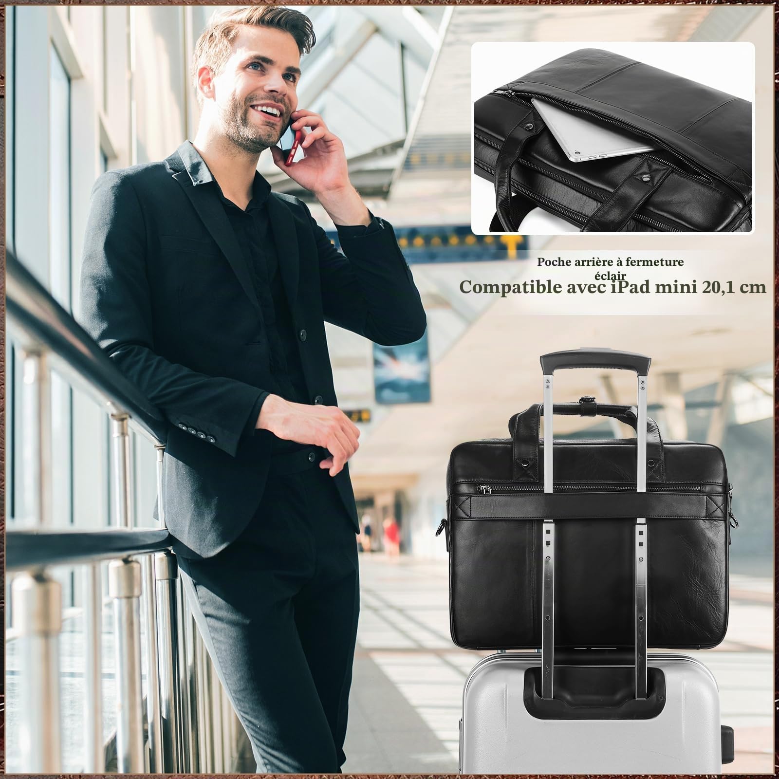 BAIGIO Sacoche Ordinateur Homme Cuir 15,6 Pouces Cartable Porte Document Homme Sac Business Malette Hommes Sacoche Travail Serviette Business Hommes Sac à Main Sac Bandoulière, Noir