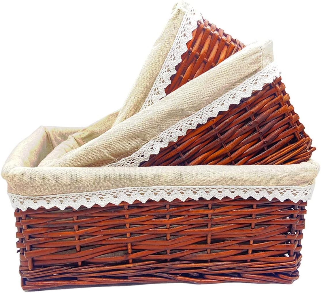 Handmade Wicker Storage Baskets Set, Shelf Baskets Woven