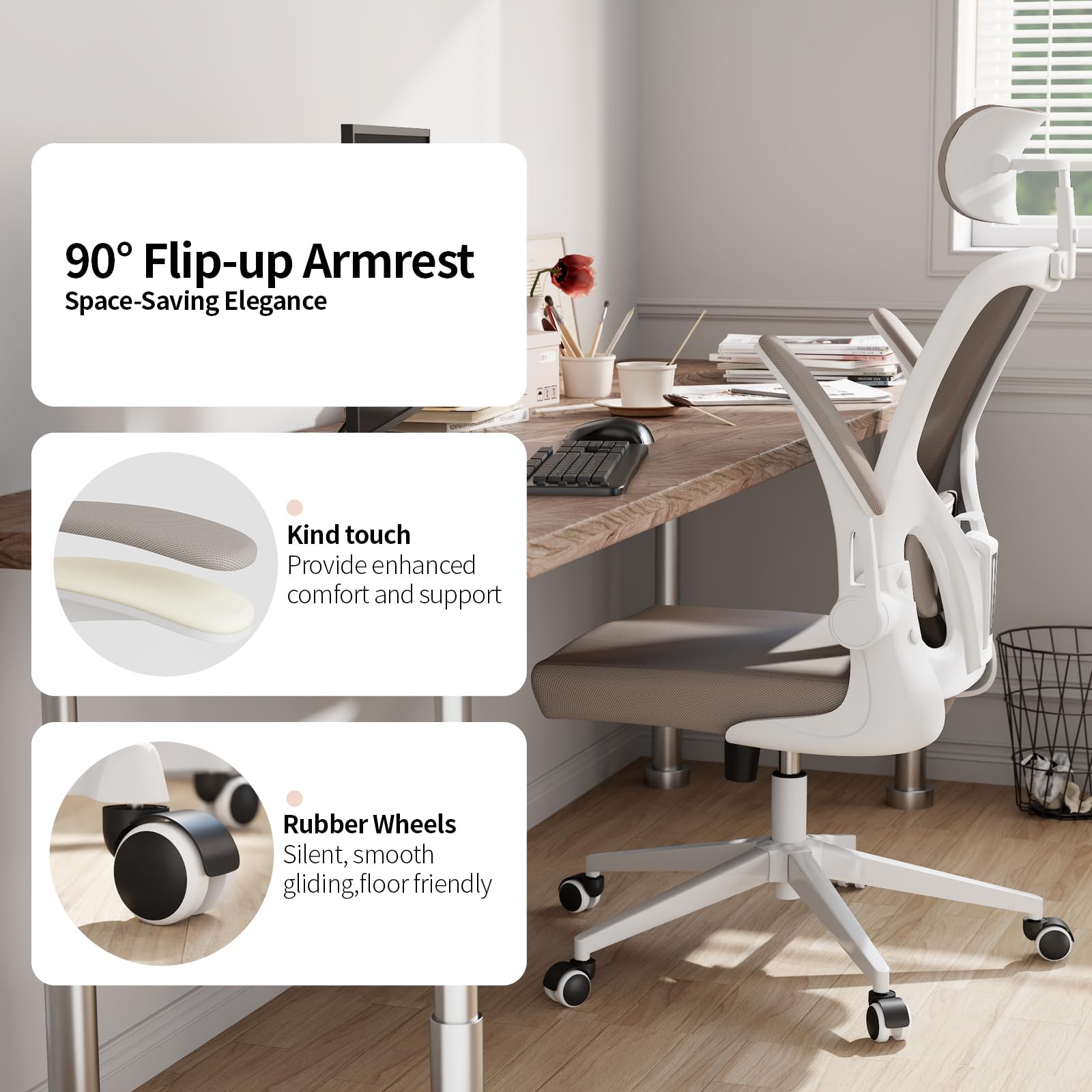 Monhey Sedia da ufficio ergonomica da scrivania, con supporto lombare, poggiatesta e braccioli ribaltabili, regolabile in altezza, con schienale alto, sedia per computer, sedia da studio in rete color