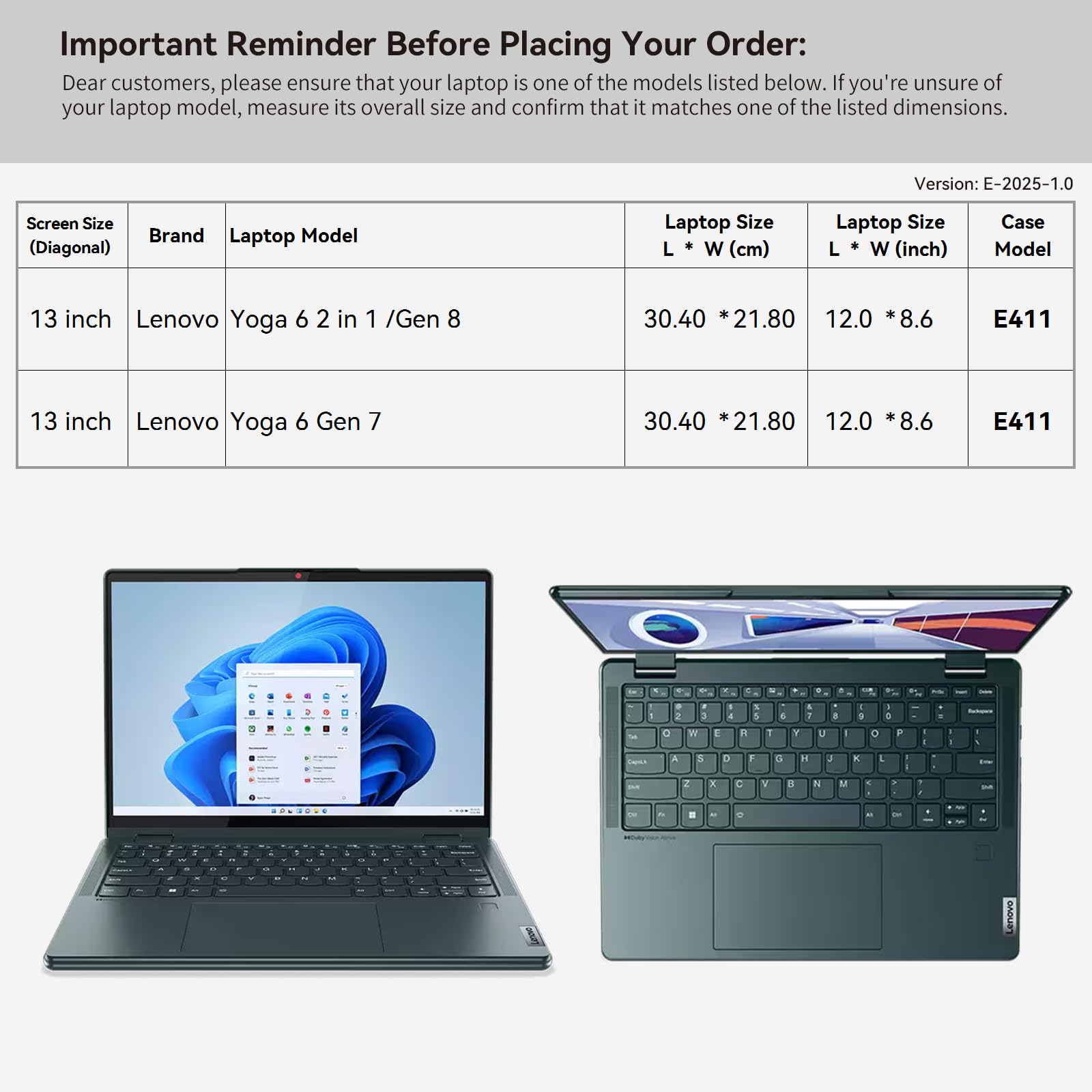 Smatree Pokrowiec na laptopa 33.0 cm do Lenovo Yoga 6 Gen 7/8 z kieszenią na akcesoria, zamek błyskawiczny YKK, opatentowana, odporna na wstrząsy konstrukcja (E411)