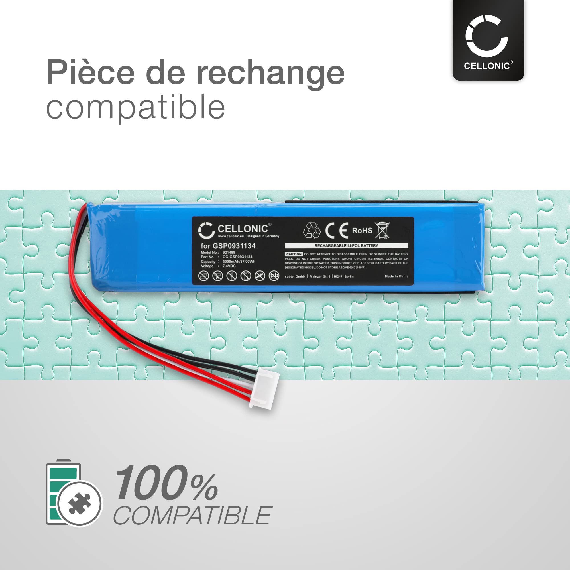 CELLONIC 1x Batterie pour Enceinte Compatible avec JBL Xtreme 1, GSP0931134 - (5000mAh, 7.4V) + kit d'outils