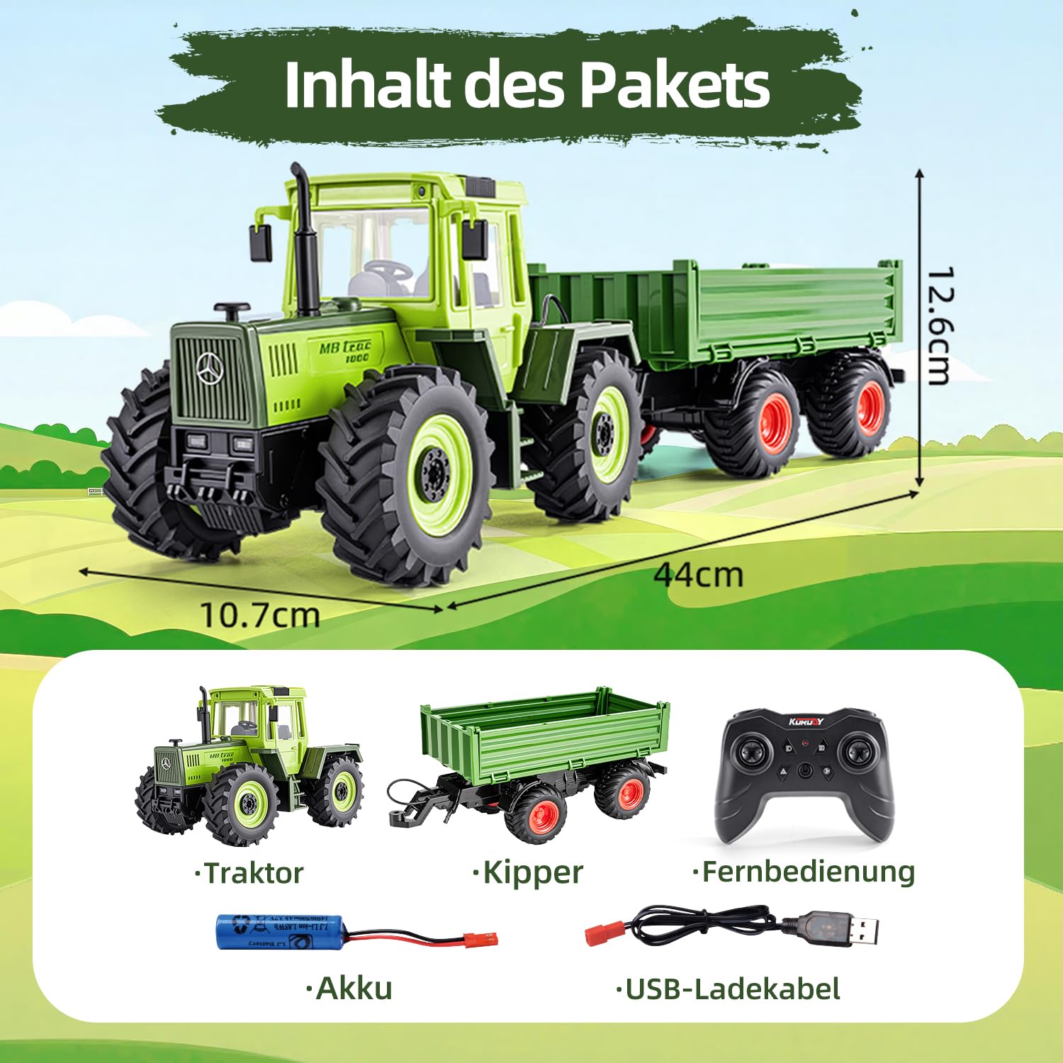 Ferngesteuerter Traktor Spielzeug ab 3 Jahre Mercedes-Benz MB-trac 1000 | Spielzeug traktor ferngesteuert, traktor mit anhänger spielzeug, farm spielzeug，Geschenk für Kinder Jungen ab 3 4 5 6 8 Jahre