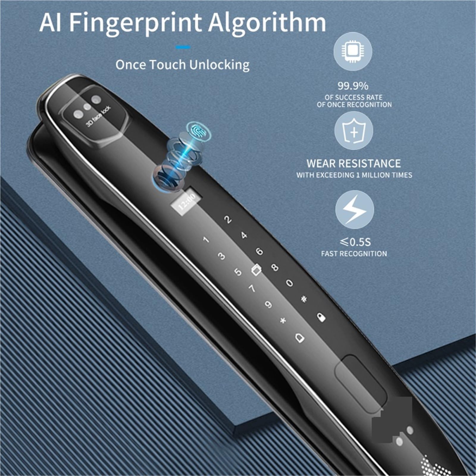 Serratura Smart, 3D Face Smart Door Lock Telecamera di sicurezza Monitor Impronta digitale intelligente Password Sblocco chiave elettronica biometrica,per camere da letto, uffici e hotel(CS7(6068-S))