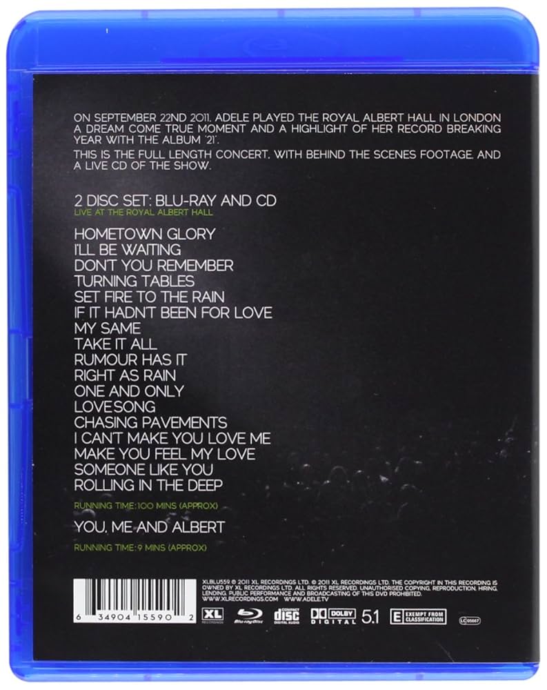 Amazon.com: Adele Live At The Royal Albert Hall [Blu-ray