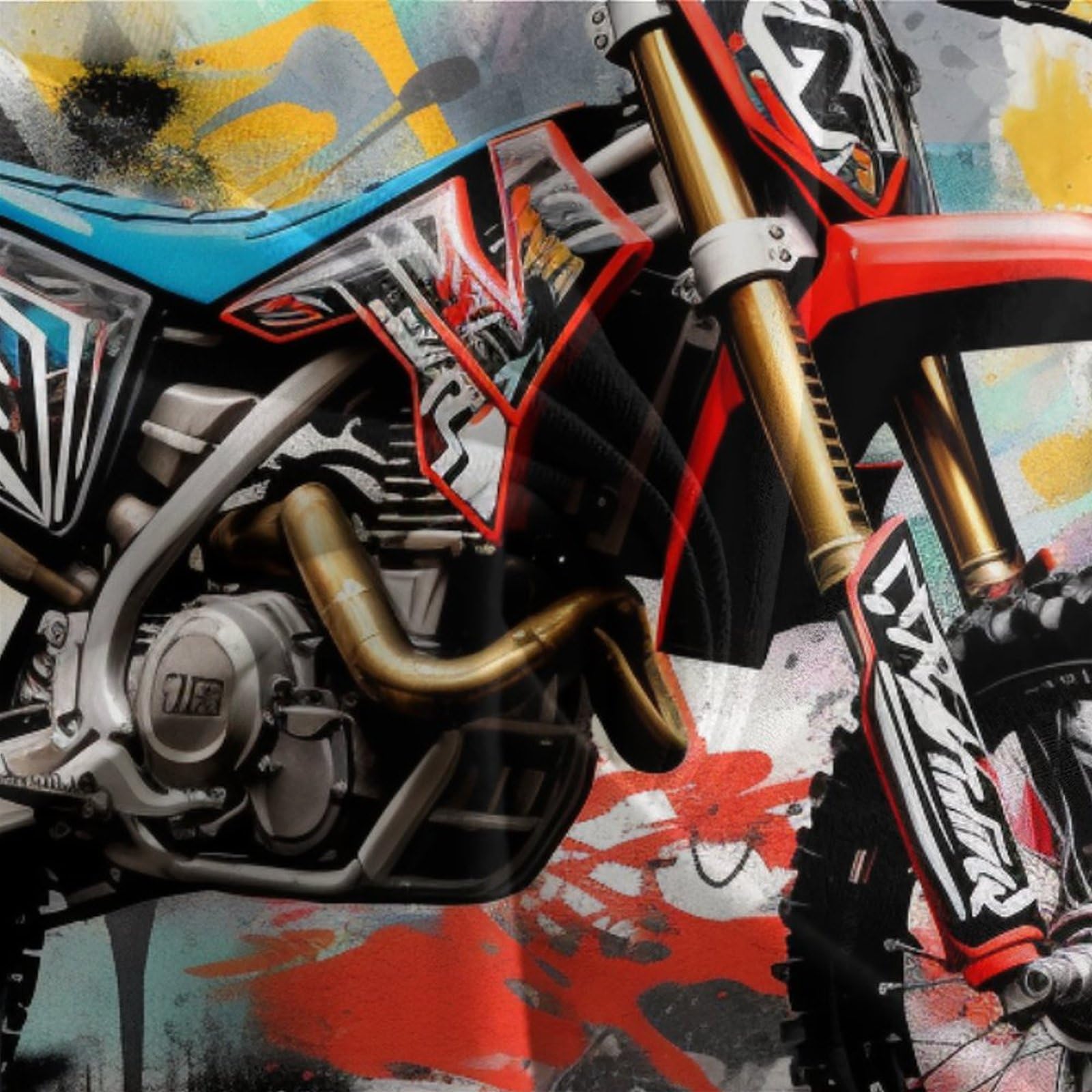 Zestaw pościeli 3D dla dzieci Dorośli 3 sztuki, poszwa na poduszkę z mikrofibry i zamek błyskawiczny Motocross Wyścigi Rower Pojedynczy (140 x 200 cm)