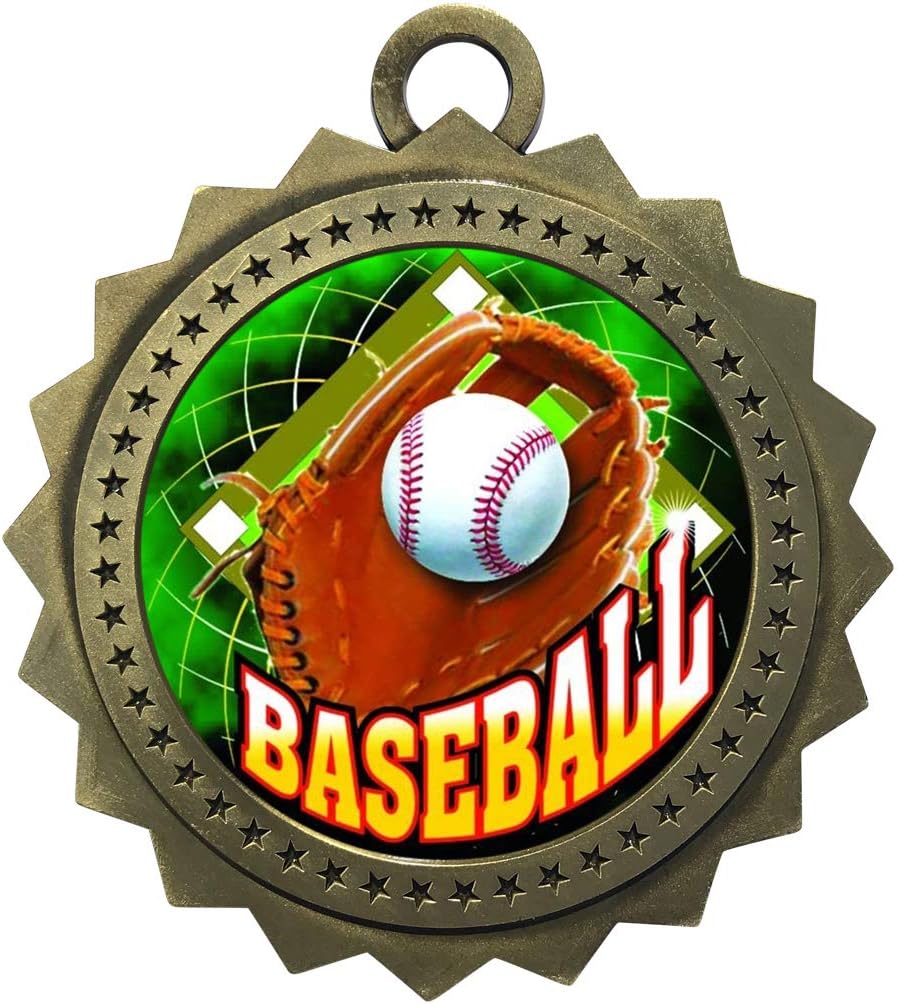 10 PK of Baseball Gold Medals Trophy Award with Neck Ribbons D03-FCL410