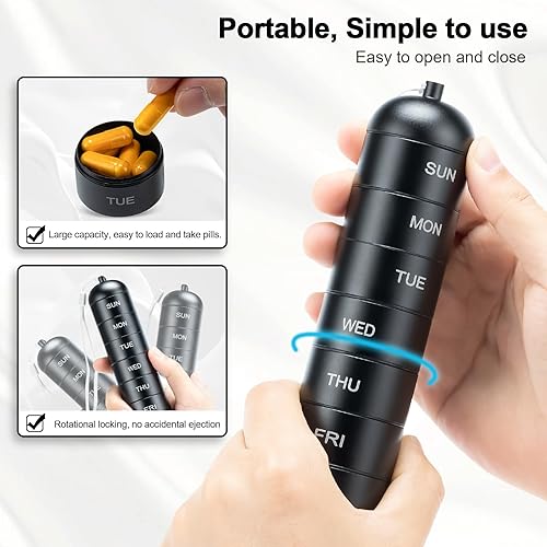 Miniatura 3 de Betife - Organizador de pastillas de metal semanal  Pastillero apilable impermeable de viaje de aleación de aluminio portátil, pastillero de 7 días,