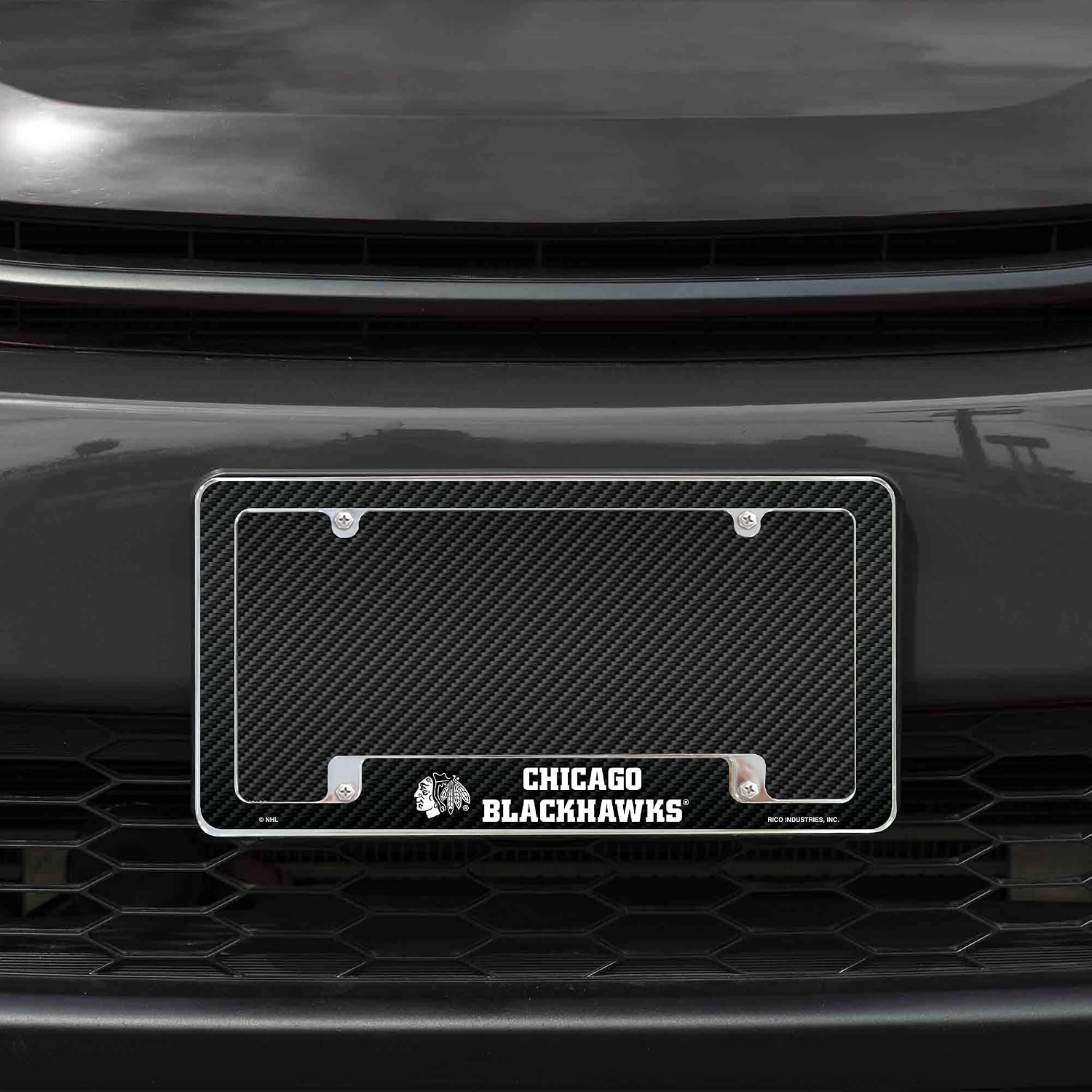 Rico Industries NHL Hockey Chicago Blackhawks Black 12" x 6" Chrome All Over Automotive License Plate Frame for Car/Truck/SUV