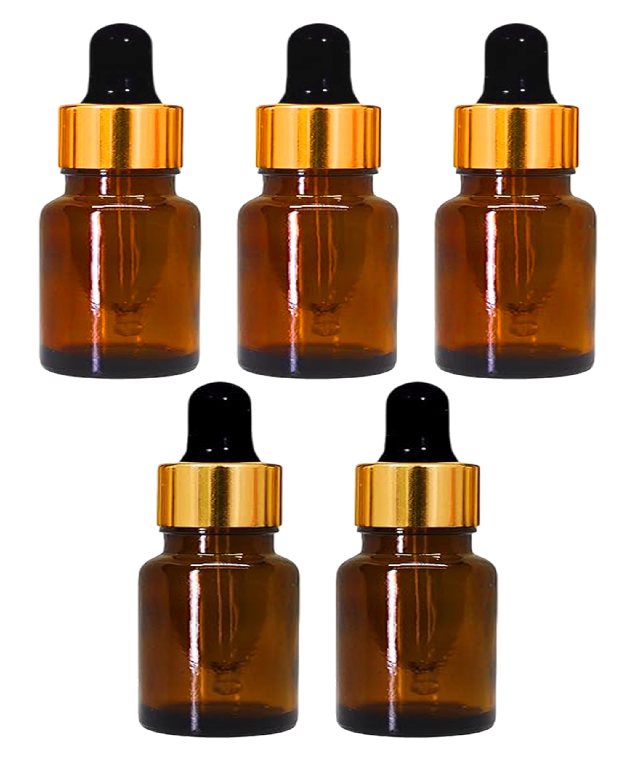 10ml Amber Glass Bottles | Shiny Golden Dropper | Premium Refillable Essential & Aroma Oil, DIY Serums, Perfumes, Beard Oil, Skincare & Travel Storage | UV Protection Leakproof (Pack of 5)-image-1