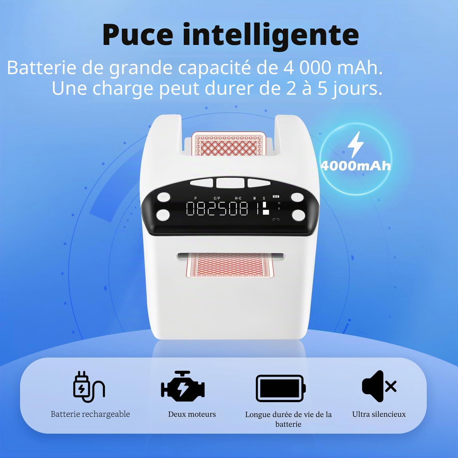 Distributeur de Cartes Automatique, Distributeur Automatique de Cartes pour 8 Joueurs, Rotation 360°, Rechargeable & Silencieux pour UNO, Poker, Monopoly Deal, Bycicle et Maverick