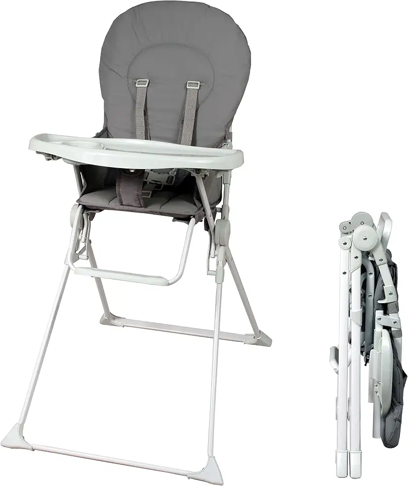 Bambisol Chaise Haute Bébé Pliable - Ultra Compacte et Légère (4,7kg) - Tablette Amovible Réglable - Pliable Facile - Nettoyage Facile - Sécuritaire - Bébé jusqu'à 3 ans et/ou 15 kg - Grise