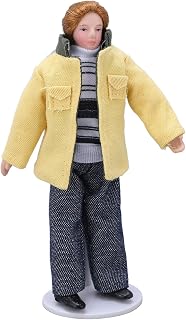 1:12 Scale Porcelain People, Yellow Coat Miniature Woman Ceramic Doll, Dollhouse Porcelain DIY Doll Model, Dollhouse Character Model with Stand, Decoration Gifts for Christmas, Birthday