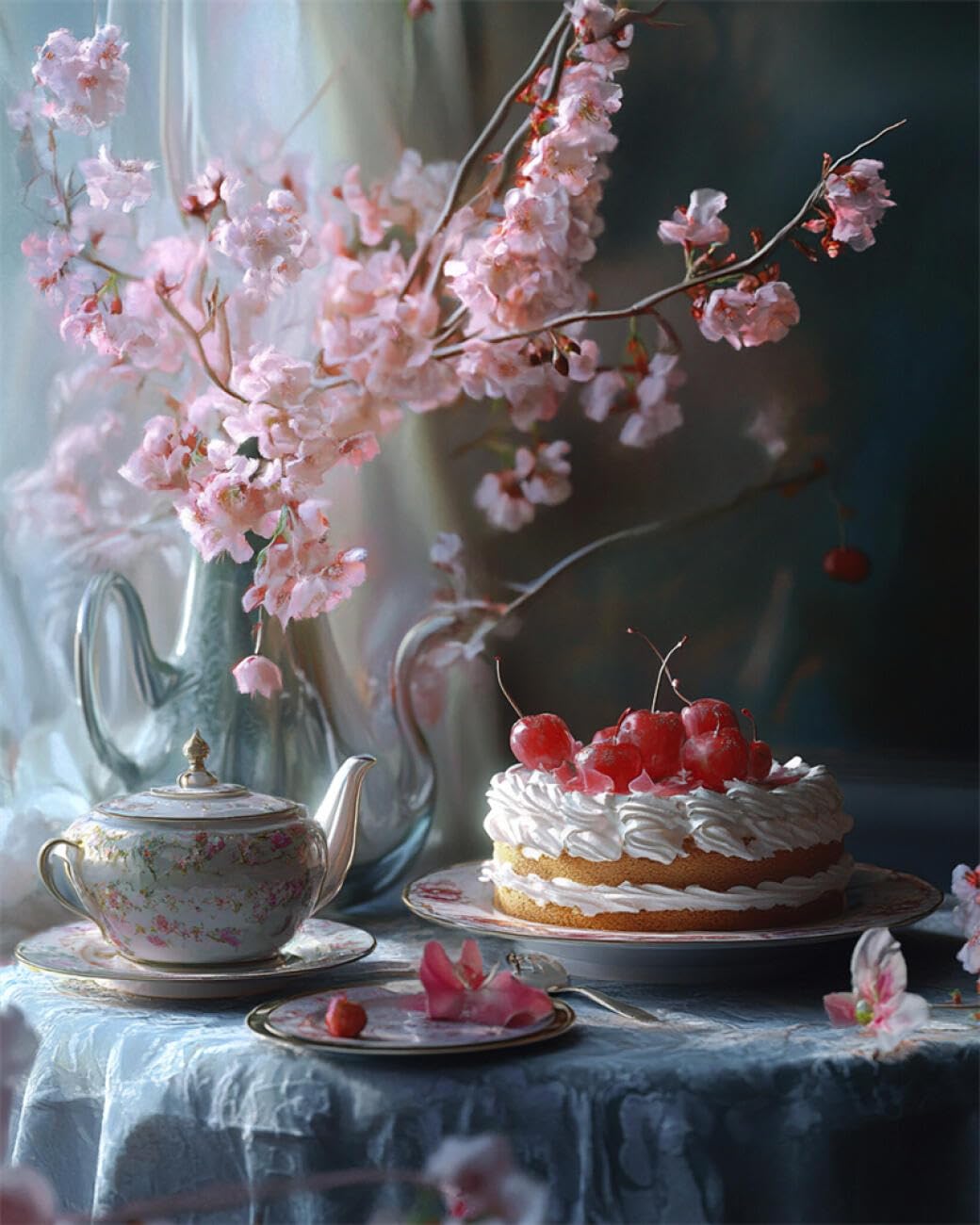 RKFLGEW DIY Embroidery Set Fantasy Flowers and Cakes 50x70cm
