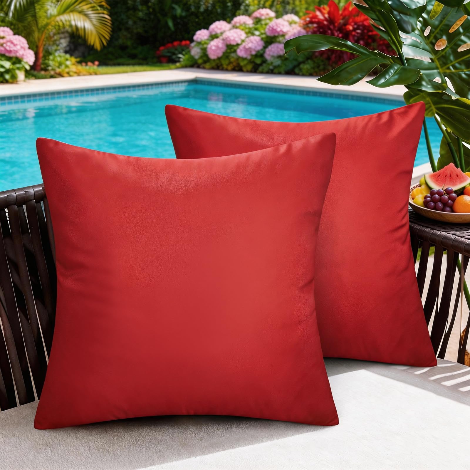 Outdoor Cushion Covers 50x50 Red Cushion Covers Waterproof Decorative Pillows Cases Square Boho Decorative Pillowcase for Sofa, Garden, Bed, Balcony, Chair, Porch, Patio,and Living Room, Set of 2
