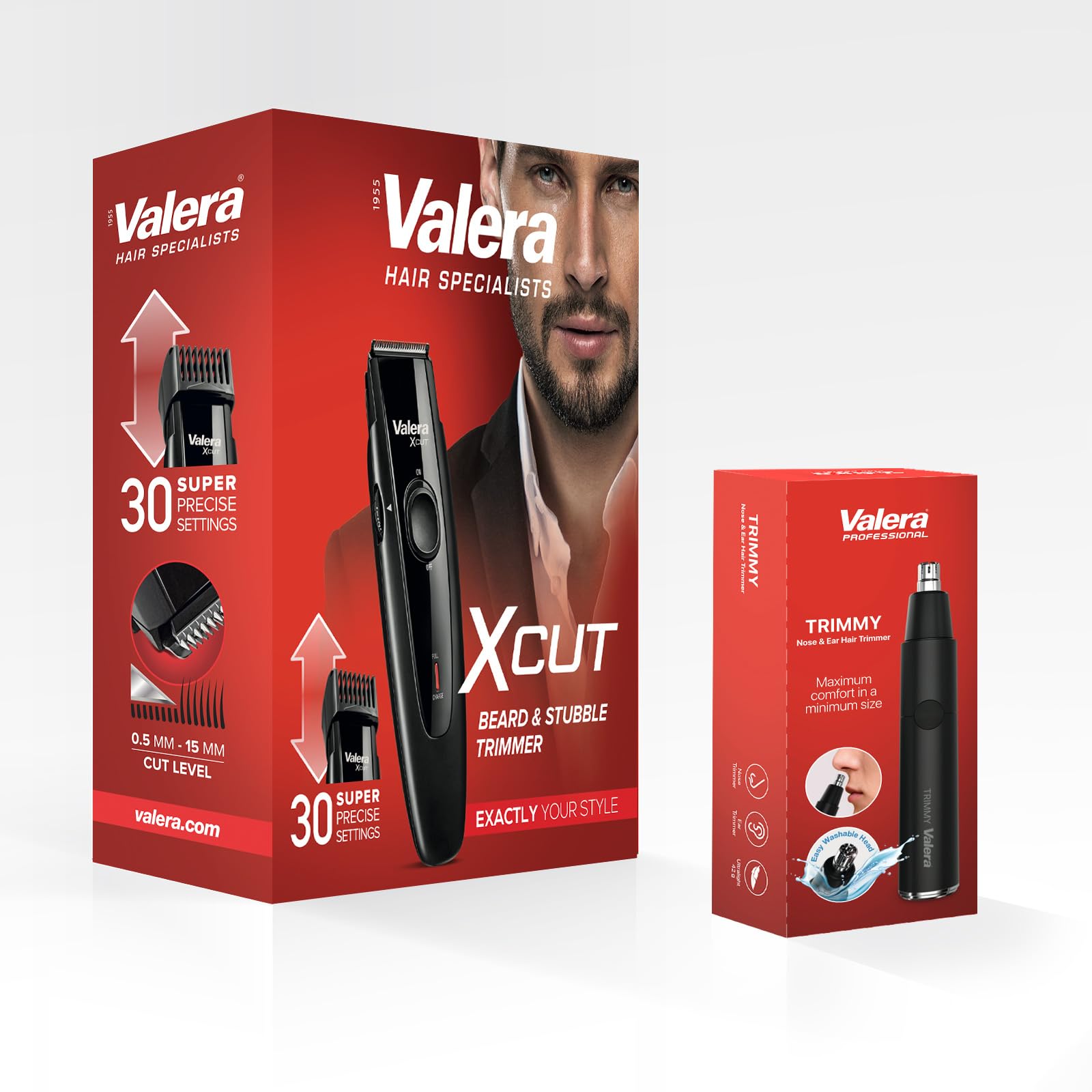 Valera X-Cut 642.02 Professioneller Bartschneider + Trimmy 624.02 Nasen- und Ohrenhaar-Trimmer - Geschenkidee für Männer