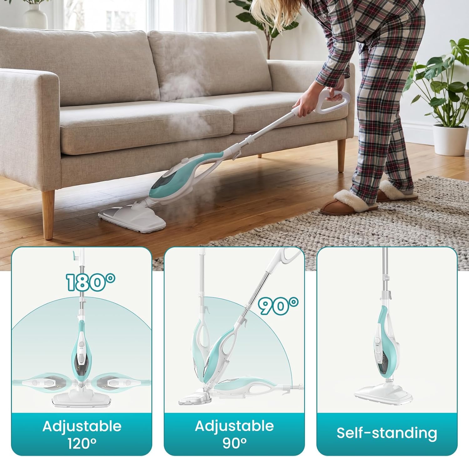 10in1 Steam Mop, 2 Washable Pads, Handheld Floor Cleaner with 16ft Power Cord