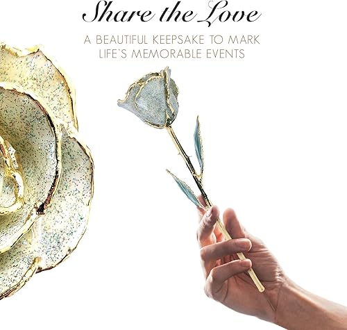 Miniatura 6 de Forever Rose Rosa de diamante bañada en oro de 24 quilates, piedra natal de abril, una rosa blanca real única y eterna sumergida a mano en oro de 24