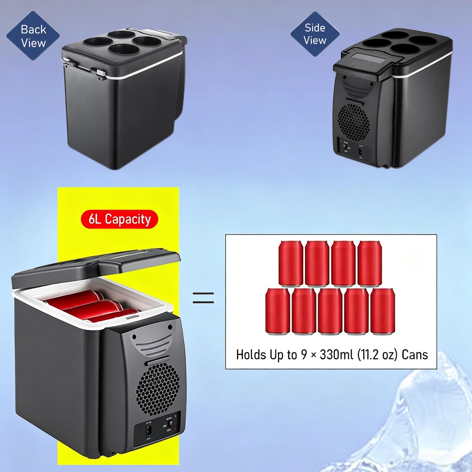 Mini Glacière Électrique 6L Voiture avec Porte-gobelets, Refroidit & Chauffe