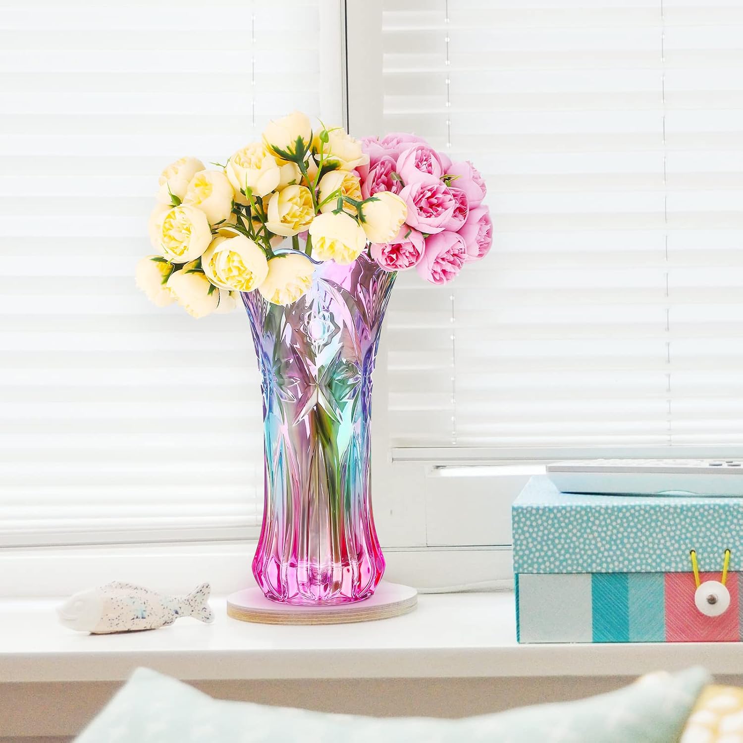 BESPORTBLE Rainbow Glass Vase Colorful Crystal Vase Boho Container Centerpieces Arrangements Jars - Thickened and Heavy - Phoenix Tail Shape, for Home Decor, Wedding (9.3in) - Image 6