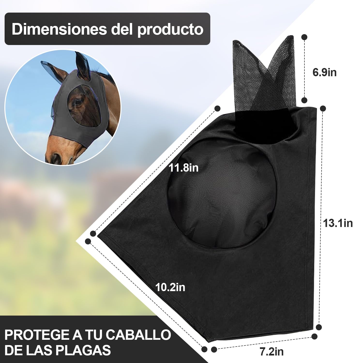 Voarge Horsefly Mask, oddychająca elastyczna siatka ochronna, odstraszająca komary, owady, wielokrotnego użytku, czarna