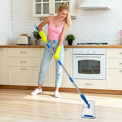 Miniatura 2 de Trapeador profesional de microfibra de 18 pulgadas, trapeador plano con mango de acero inoxidable, cabezal giratorio de 360 con 2 almohadillas