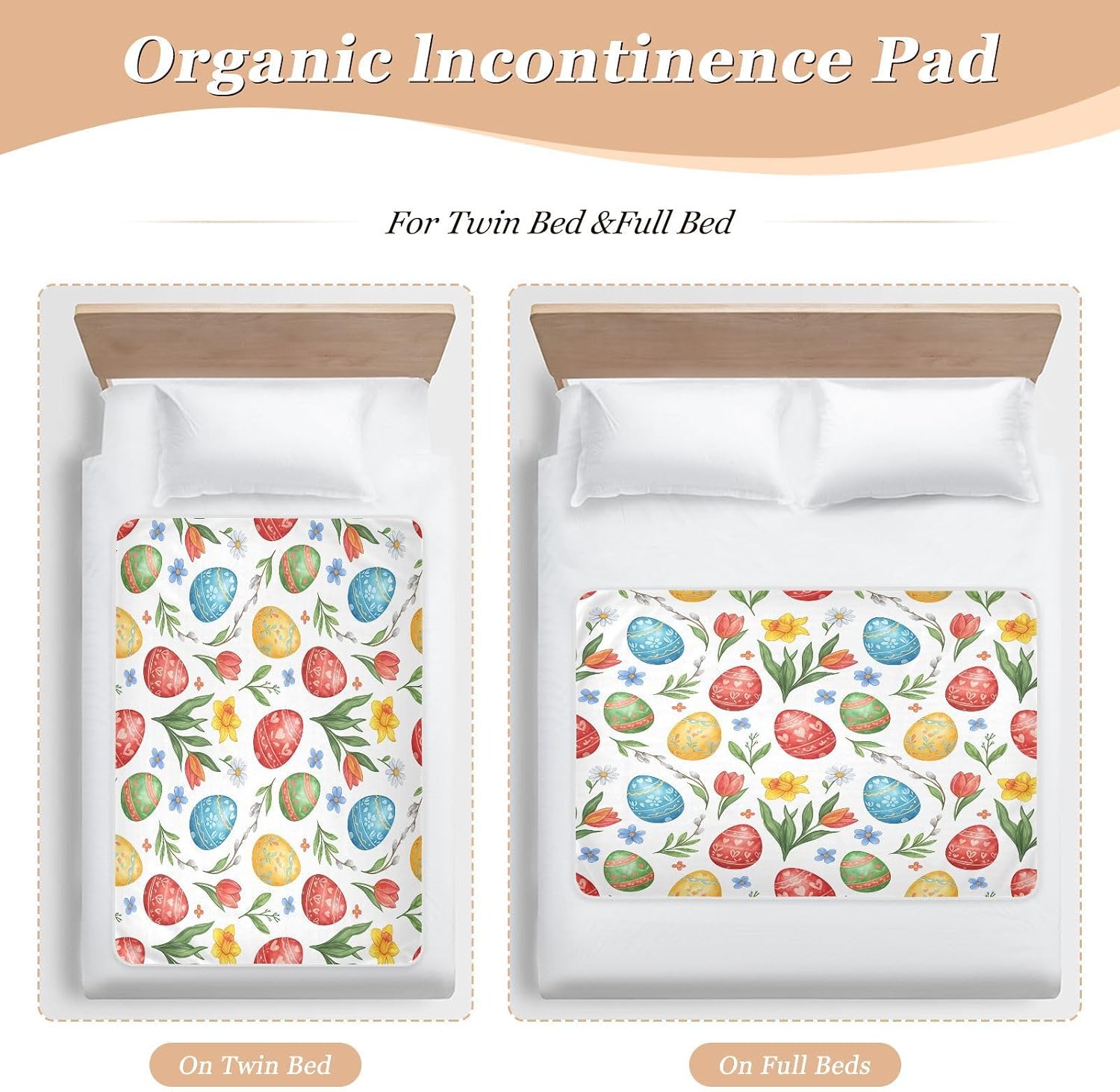 CEBUGI 34” x 52”Washable Underpads Heavy Absorbency Waterproof Incontinence Bed Pads Easter Eggs Pee Pads for Adults Kids and Baby