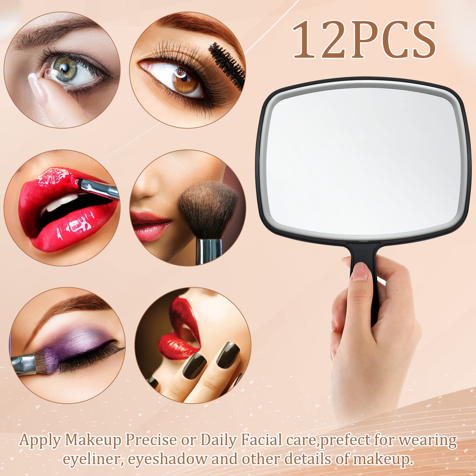 Geetery Lot de 12 miroirs à main avec poignée - Miroir de maquillage mural noir pour salle de bain, maison, douche, barbier, salon, voyage - 17 x 24 cm