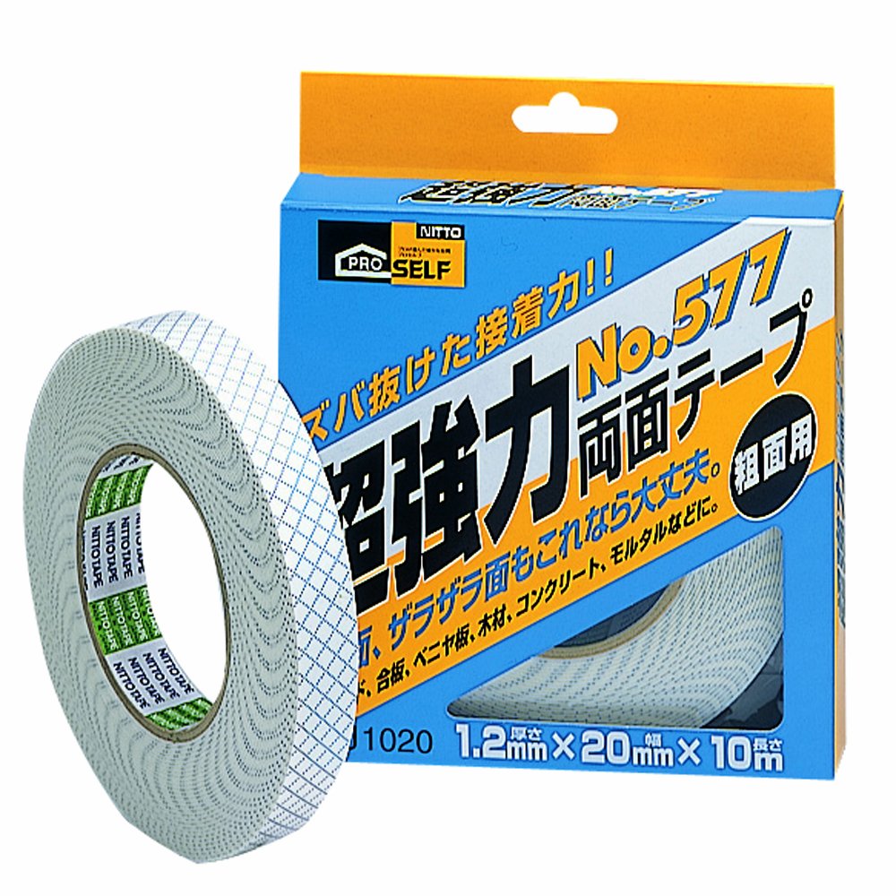 ニトムズ(Nitoms) PROSELF(プロセルフ) 超強力両面テープ 粗面用(箱) No.577 石膏ボード コンクリート 仮固定 仮止め 強力 幅20mm×長さ10m×厚さ1.2mm J1020商品画像