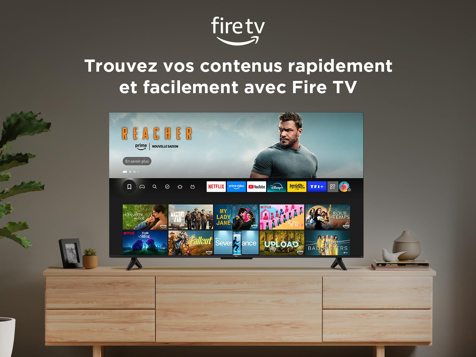 TCL 75T6C 75” QLED 4K HDR TV, Fire TV (Téléviseur Intelligent avec Dolby Vision et Atmos, HDR10+, Appuyez et Demandez à Alexa)