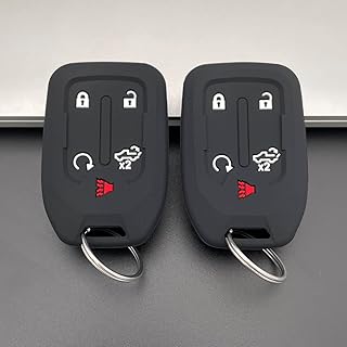 2PCS Silicone Smart Key Fob Case Cover for 2023 2022 2021 2020 2019 Chevy Silverado and GMC Sierra 1500 2500HD 3500HD, Remote Protector Accessories Holder(Key Ring,Black and Black)