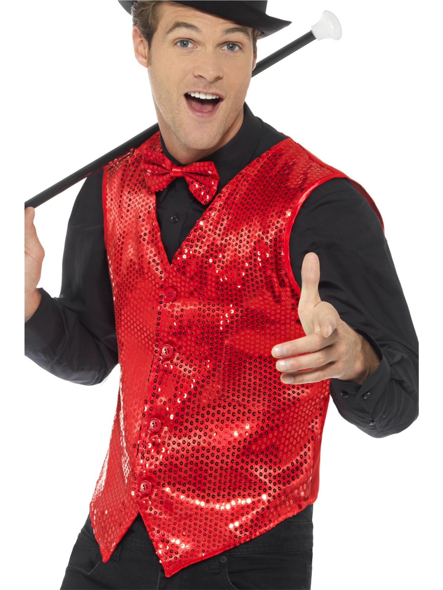 Smiffys Sequin Waistcoat, Red , Party & Carnival Fancy Dress, Party Dress Up Costumes Halloween