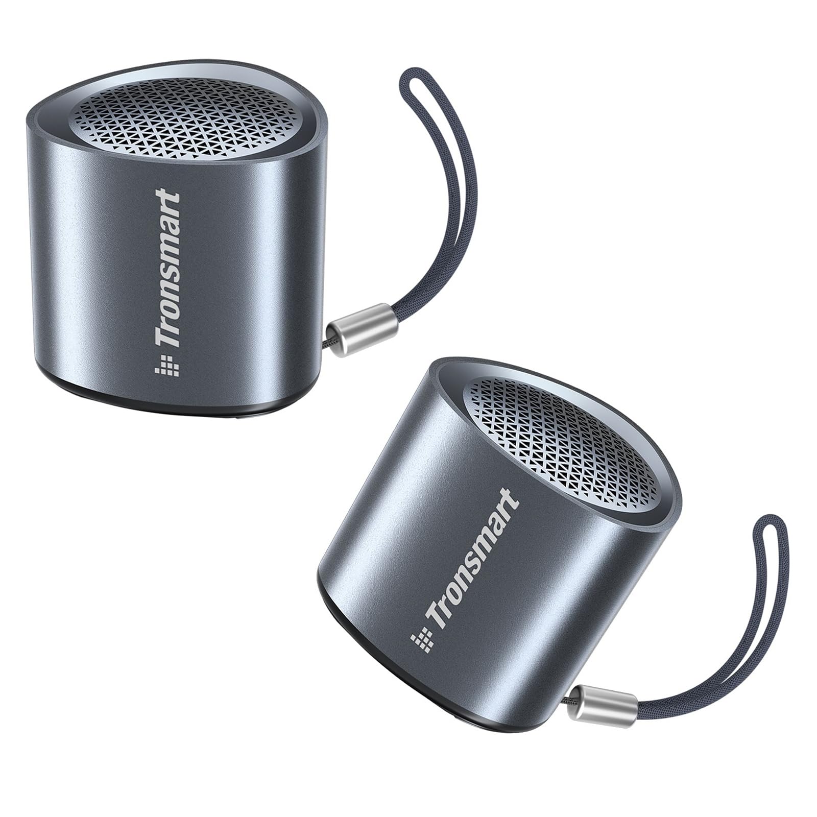 Tronsmart Nimo Portable Bluetooth Speaker, Super-Compact Design, Metal Craft, Mini Speaker with Lanyard, IPX7 Waterproof for Shower, 12 Hours, Stereo Pairing, Hands-Free Call, 1 Pair, Black & Black