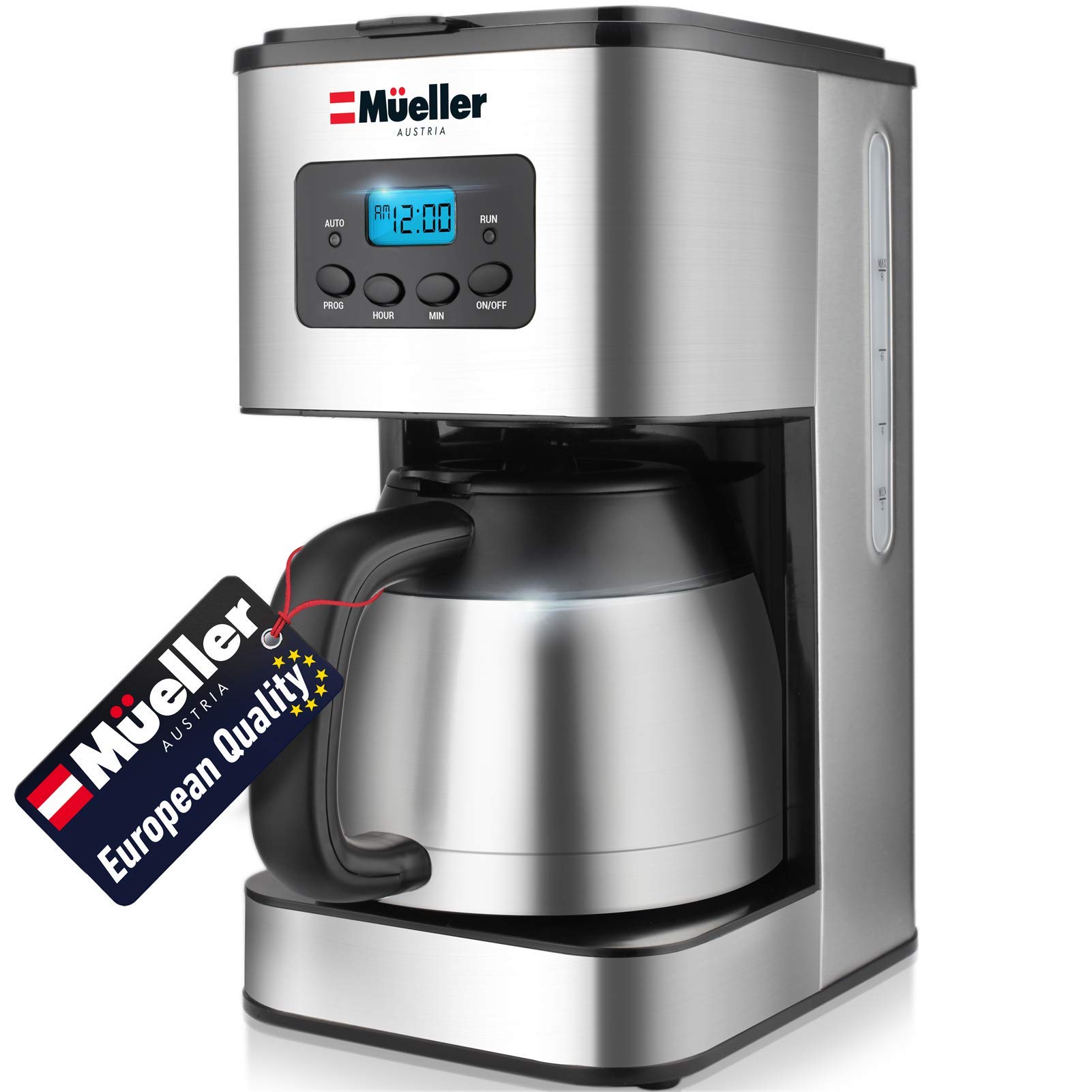 Mueller Ultra Brew Thermal Coffee Maker, 8 cup (34oz) Carafe, Keep Warm, Auto Shut-Off, LCD Display Coffee Machine, Programmable, Delay Brew Function, Stainless Steel
